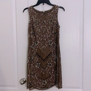 MIDI beaded brown formal dress